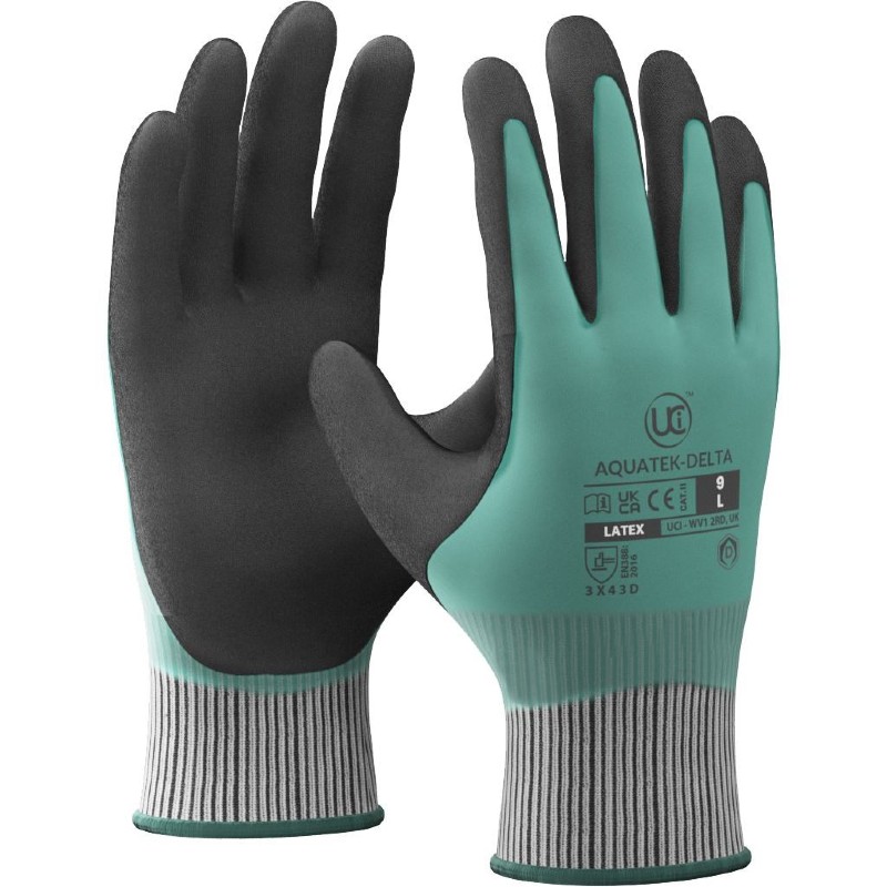 UCi Ultimate Industrial Aquatek Delta Water Repellent and Cut Resistant Latex Gloves