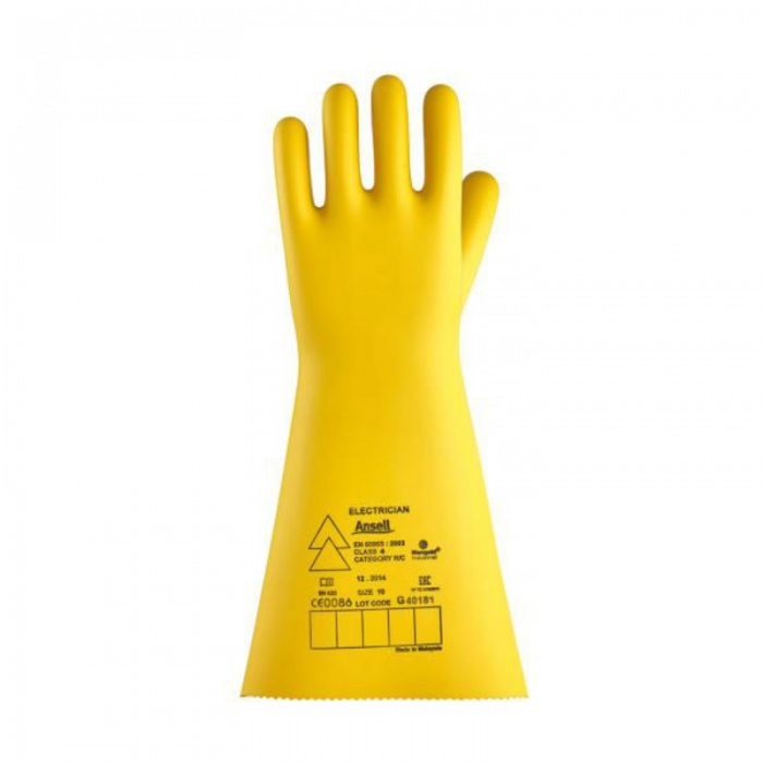Ansell E024Y Electrician Class 4 Yellow Latex Insulating Gloves