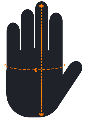Indication of how to measure hand length and circumference