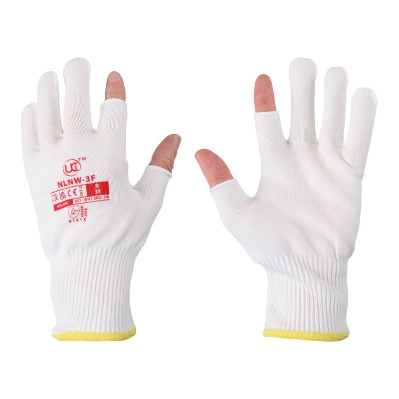 UCi NLNW-3F White Partially Fingerless Knitted Nylon Low-Linting Gloves