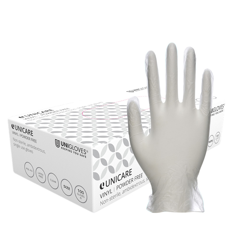 Unigloves Unicare GS006 Powder-Free Clear Vinyl Gloves (Box of 100)