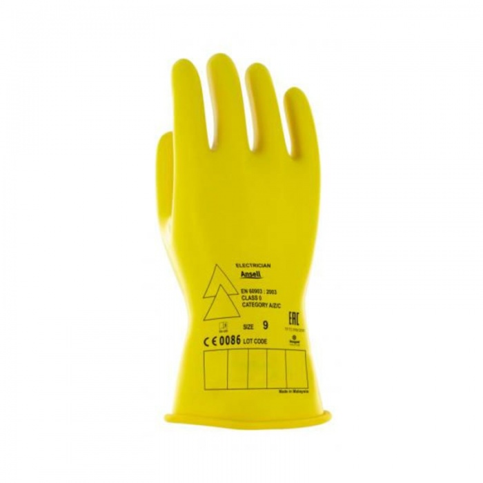 Ansell Marigold Electrical Insulating Rubber Lineman Glove, Class 0, 11 L, Sz 9