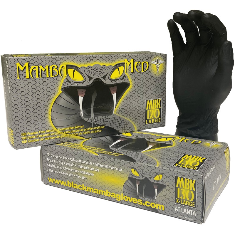 Mamba Med BX-MBK Black Disposable Nitrile Examination Gloves (Box of 100)