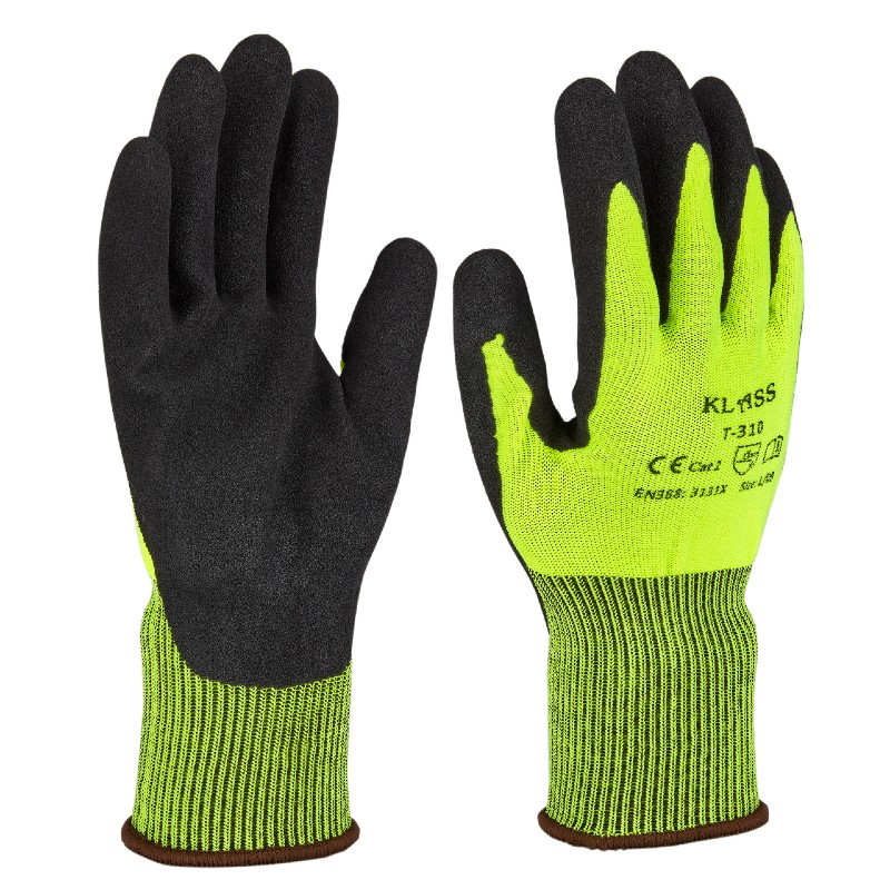 KLASS T-310 High-Vis Latex-Coated Gloves for Transport and Logistics