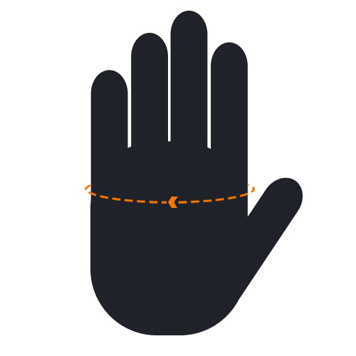 Gloves hand circumference sizing chart