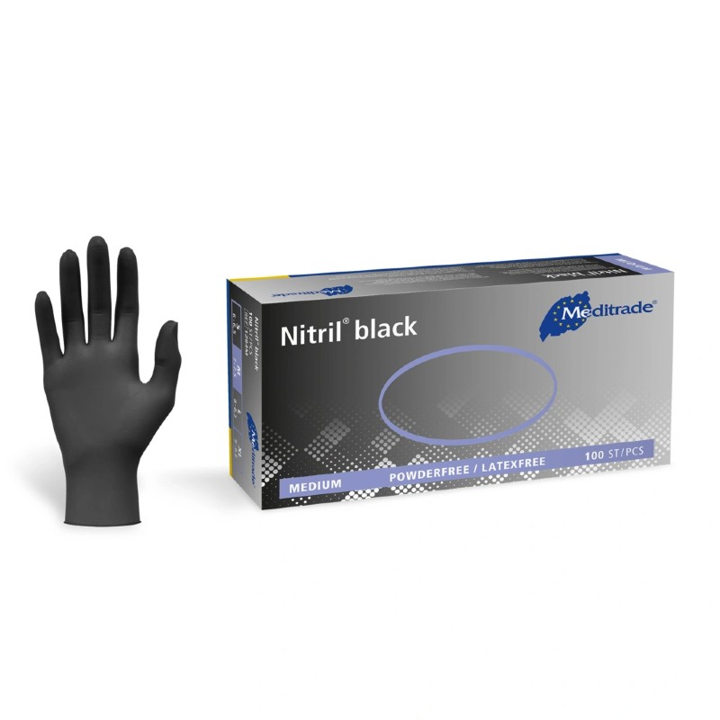 Meditrade Nitril Black Disposable Powder-Free Nitrile Gloves (Box of 100)