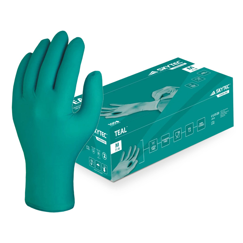 Skytec Teal Chemical-Resistant Medical Hygiene Gloves (Box of 100)