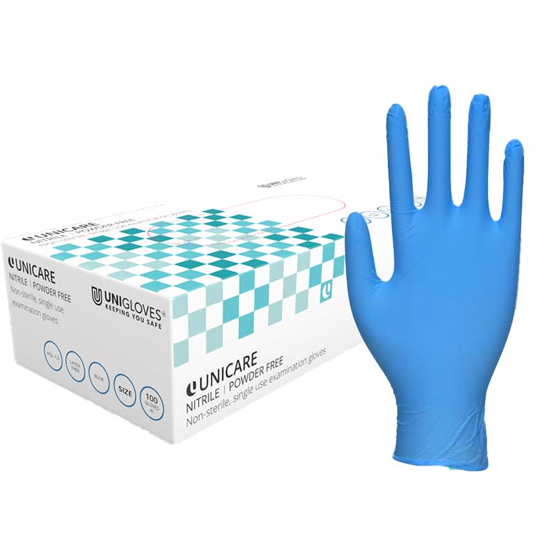 Unigloves Unicare GS003 Blue Powder-Free Textured Nitrile Gloves (Box of 100)